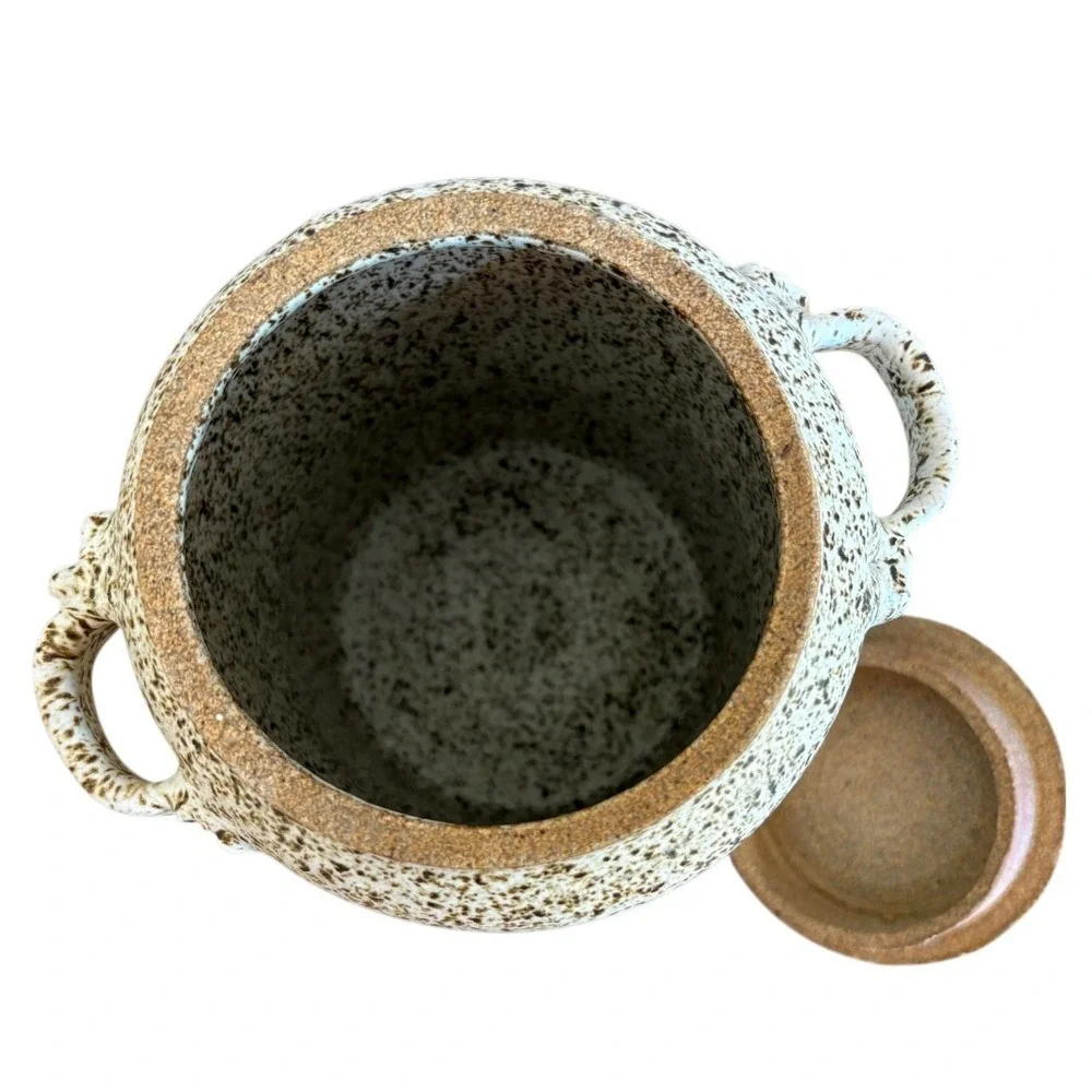 Handmade Speckled Ceramic Lidded Canister Rustic Stoneware Jar with Handles 10